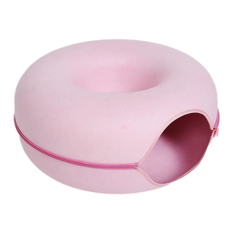 Donut Cat Tunnel Bed for 2 Cats – Interactive Felt Nest & Play Cave