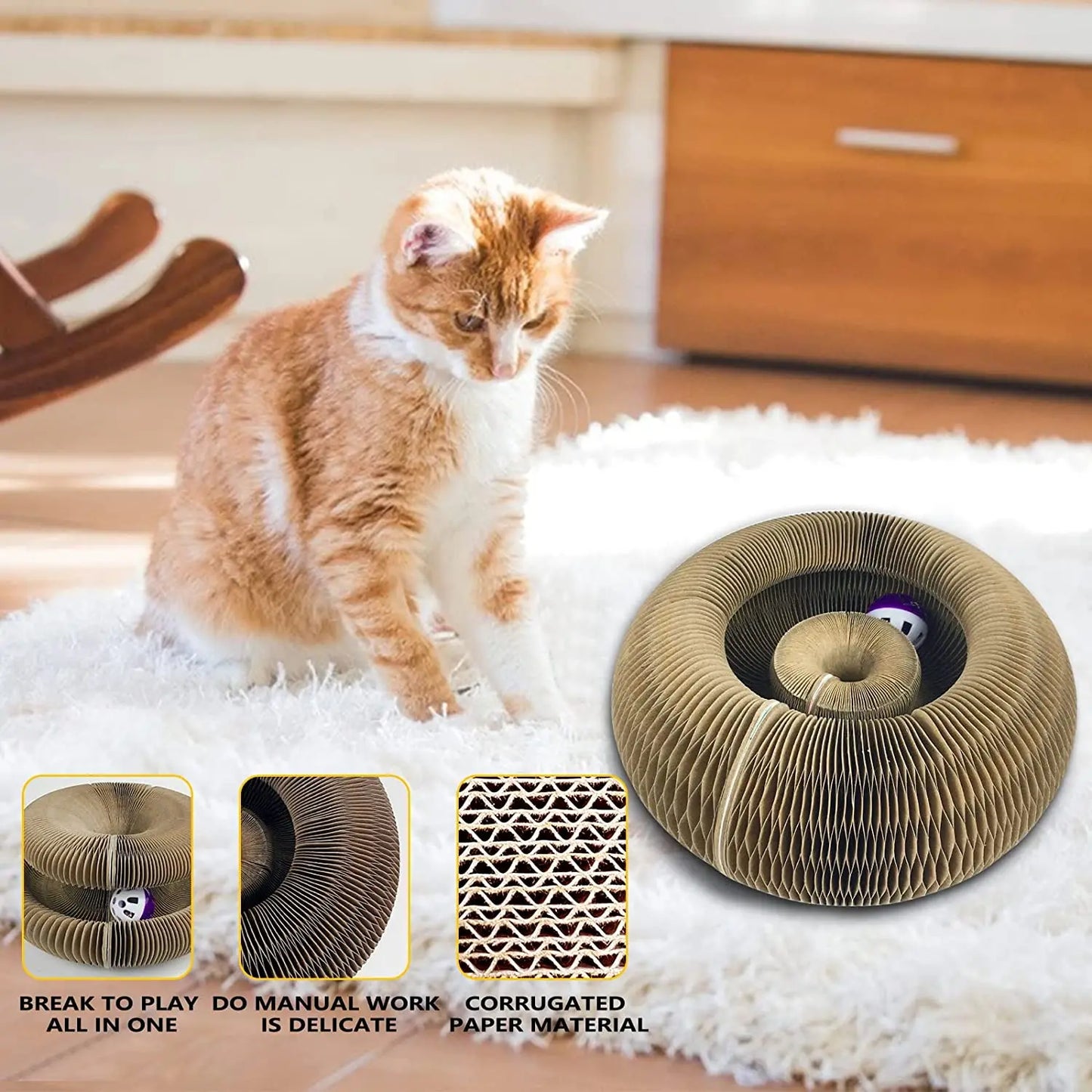 Interactive Cat Toy with Scratch Pad & Ball – Fun & Comfort for All Cats.