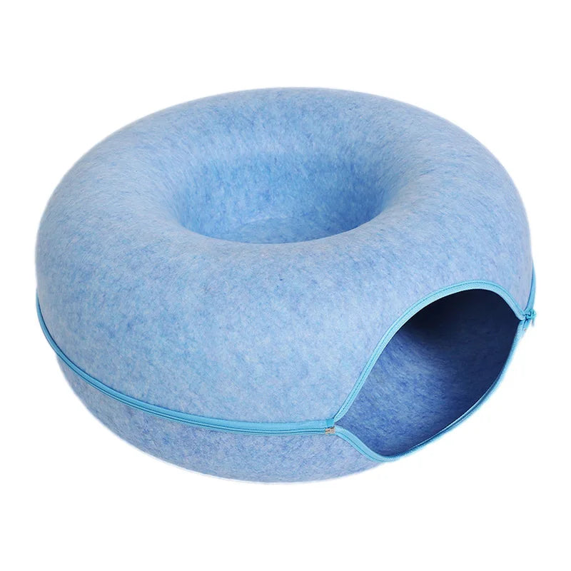 Donut Cat Tunnel Bed for 2 Cats – Interactive Felt Nest & Play Cave